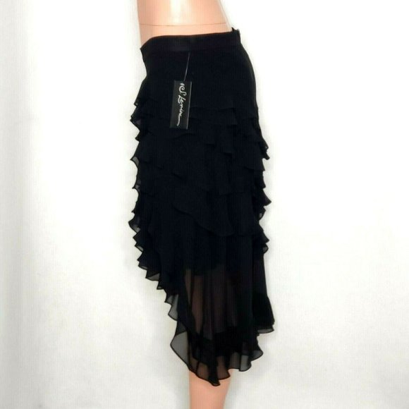 S. Levine Black High Low Tiered Ruffle Skirt Chiffon 9305252D - Picture 2 of 7